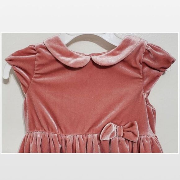 H&M Dress Kid 12-18M Pink Velvet Pleated Bow Tulle - Picture 2 of 16